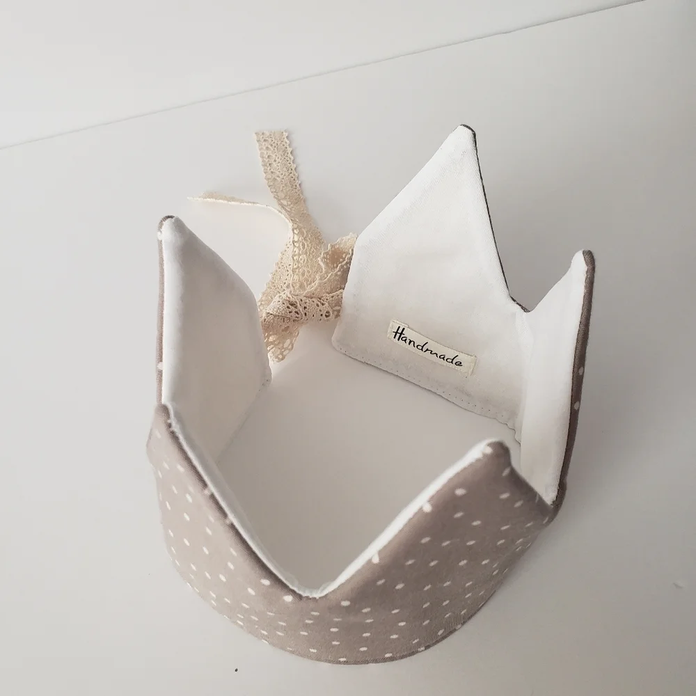 NEW Handmade Cotton Gray Polka Dot Fabric Baby Birthday Crown